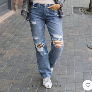Grace & Lace Stretch mixed Distressed '90s Jeans
